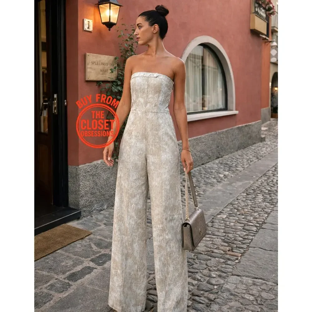 Zara Linen Blend Strapless Wide Leg Jumpsuit NWT Palazzo Resort Vacation Outfit